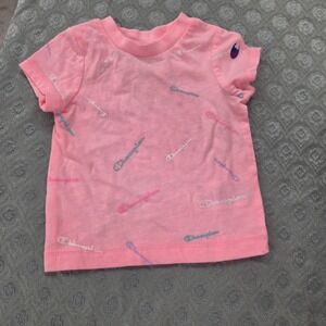 Champion Baby Girls Pink All Over Script Logo Short Sleeve T-Shirt 0-3M Sporty